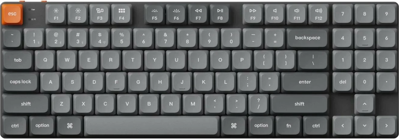 Tastierë mekanike Keychron K13 Max K13M-H3, QMK/VIA, hot-swap, low profile Gateron Brown, RGB, 80% TKL US, USB/Bluetooth/2.4GHz, gri