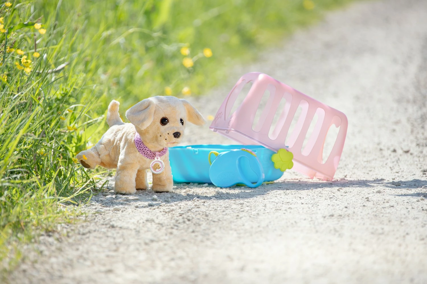 Qenush interaktiv me litar, Baby Born 835869-116724, ec në litar, leh, tund bishtin, pi ujë dhe bën pipi, shumëngjyrësh, set me kafaz, tas, kockë