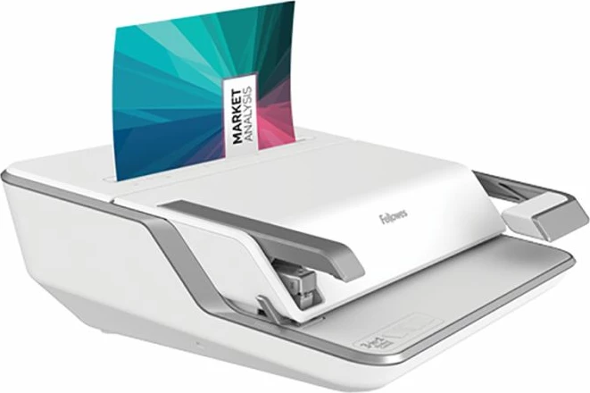 Makinë lidhëse dokumentesh Fellowes Lyra 3-në-1 5603101, krehër plastik 300 fletë, shpuarje 20 fletë, krehër deri 38 mm, manuale, gri/bardhë, set 1000 kapëse