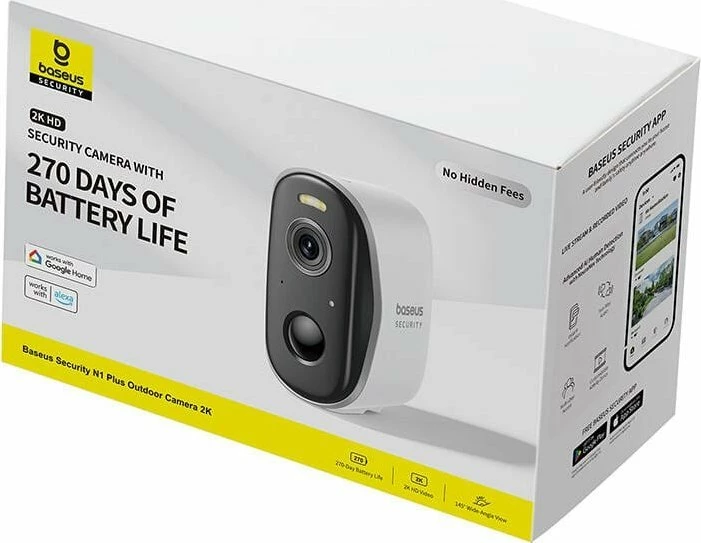 Kamerë sigurie e jashtme Baseus N1 Plus 2K Wi-Fi me bateri 10500 mAh, e bardhë