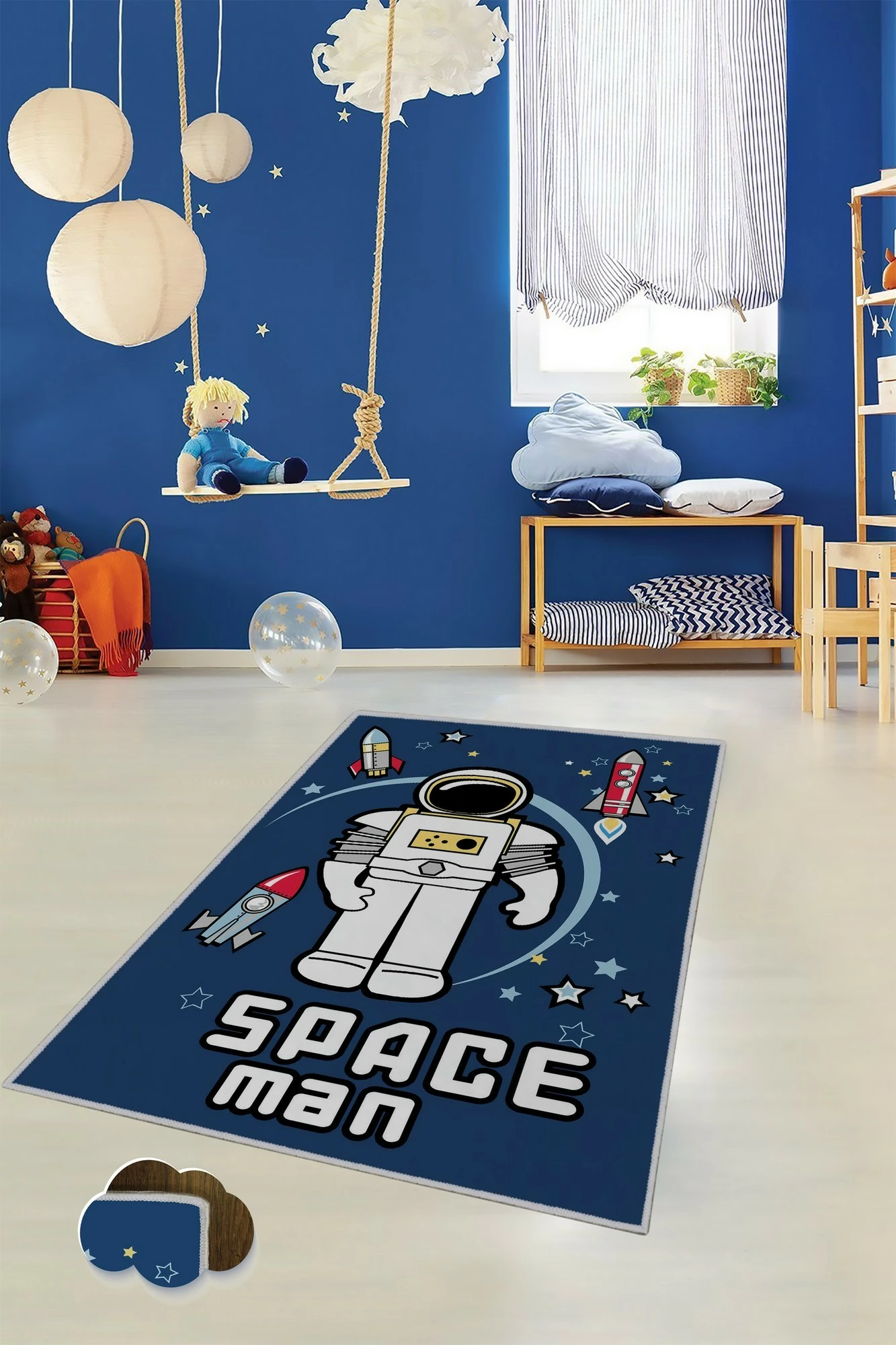 Qilim për fëmijë, dizajn astronaut, shumëngjyrësh, 80x120cm, KHMFESTO0021KEÇE