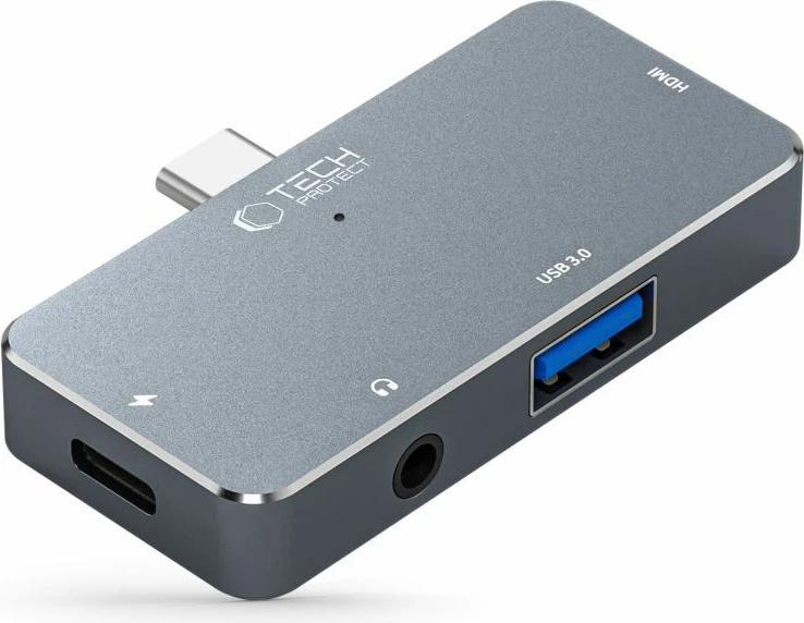HUB Tech-Protect V6 4in1 USB-C, USB-A 3.0, HDMI, mini jack 3.5mm, gri