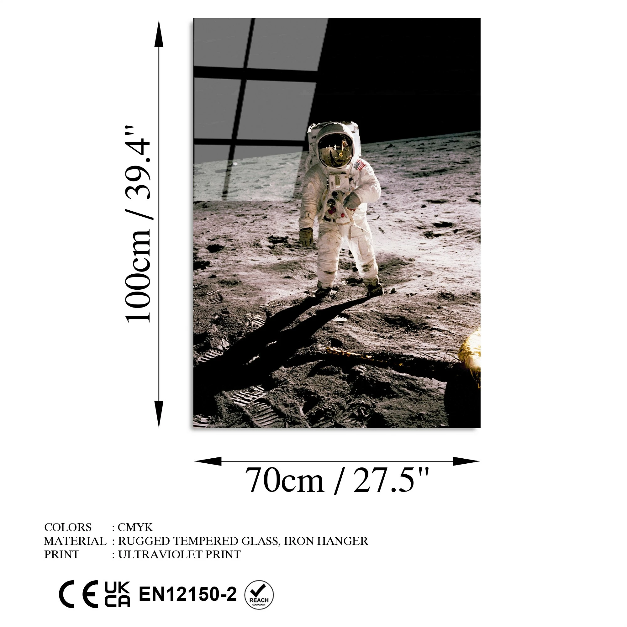 Pikturë dekorative prej xhami të temperuar, astronaut, shumëngjyrëshe, UV-196, 70x100cm