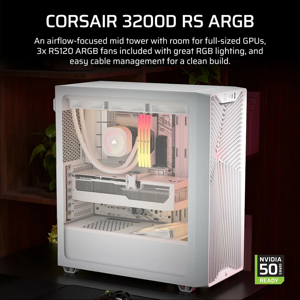 Kasë Corsair 3200D RS ARGB Mid Tower ATX, xham i kalitur, e bardhë