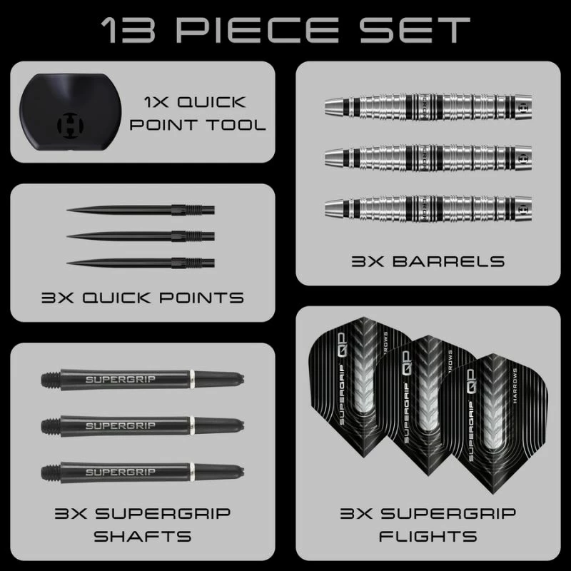 Shigjeta steeltip Harrows Supergrip QP Torpedo 90%, set