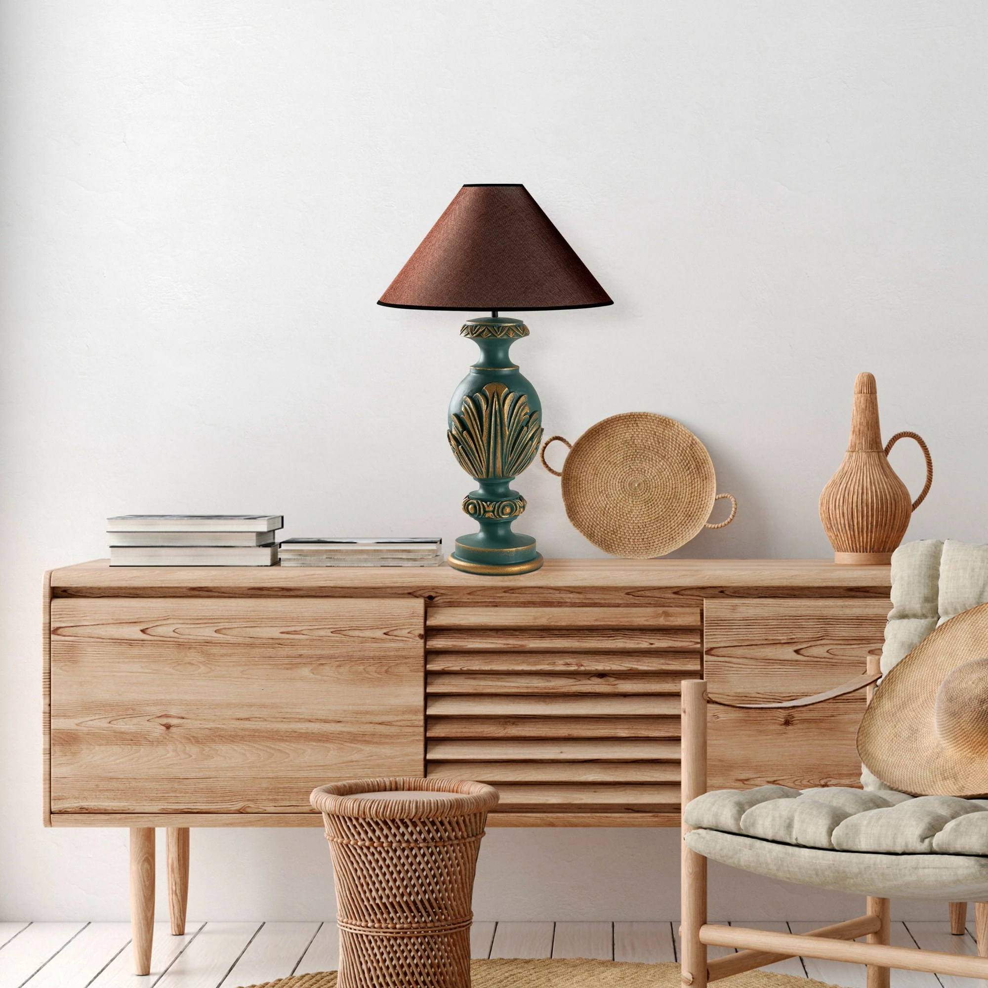 Llambë tavoline Opviq, ELEGANZE-5313, ngjyrë e gjelbër dhe kafe, 50x50x74cm