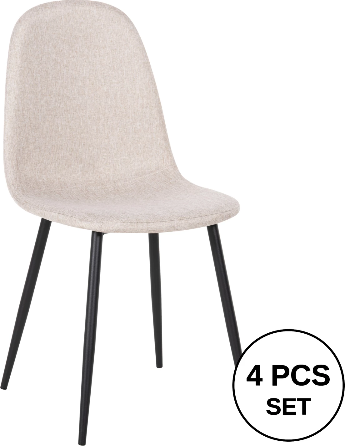 Karrige për ngrënie LEONARDO FH00100.27, pëlhurë bezhë dhe këmbë metali të zeza, 42x49.5x89H cm, set prej 4 copash