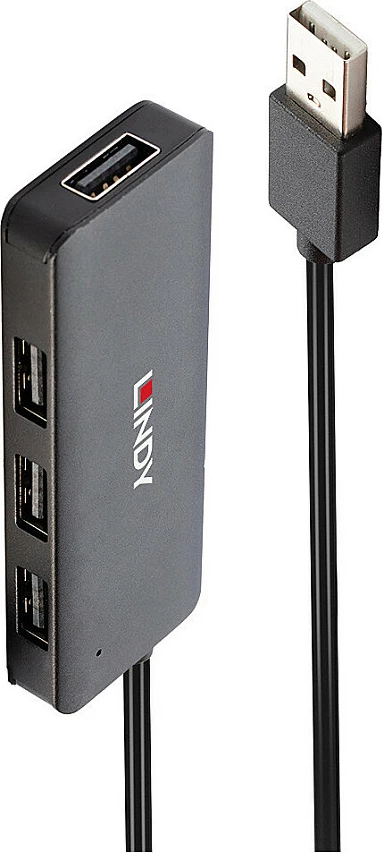 USB hub Lindy 4-Port USB 2.0, 480 Mbit/s, kabllo 0.8 m, i zi