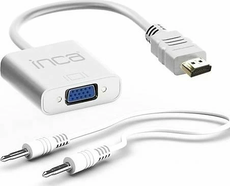 Adapter Inca IHTVJ-7TB HDMI në VGA (D-Sub), 1080P, me audio USB, i bardhë