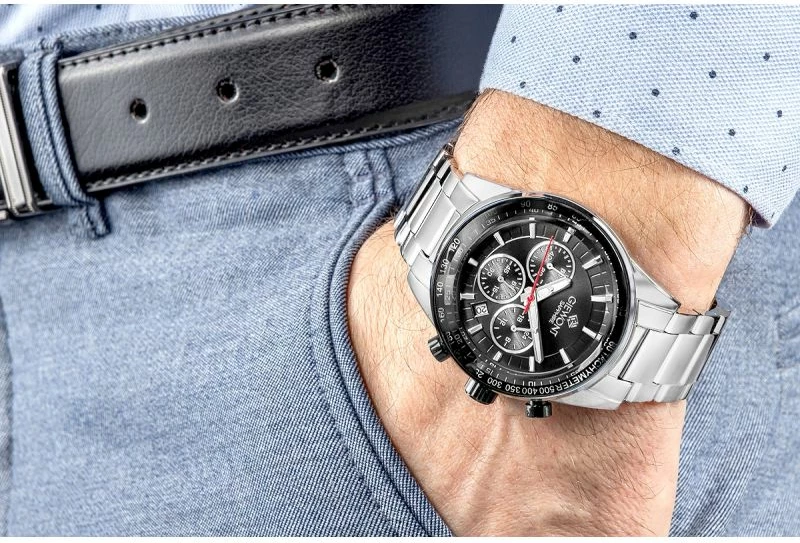 Orë dore meshkuj Giewont GW9140-B1, argjendtë/zezë