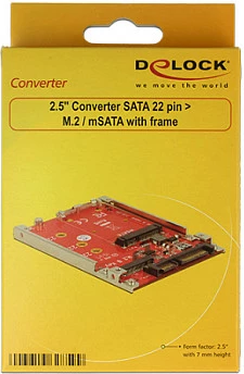 Konvertues SATA në M.2/mSATA DeLOCK 62859, SATA 3.0, i brendshëm, 70 mm, i gjelbër