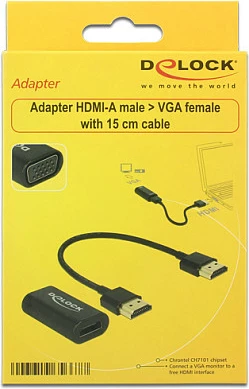 Adapter HDMI në VGA DeLOCK, 0.15 m, 1920x1200, i zi
