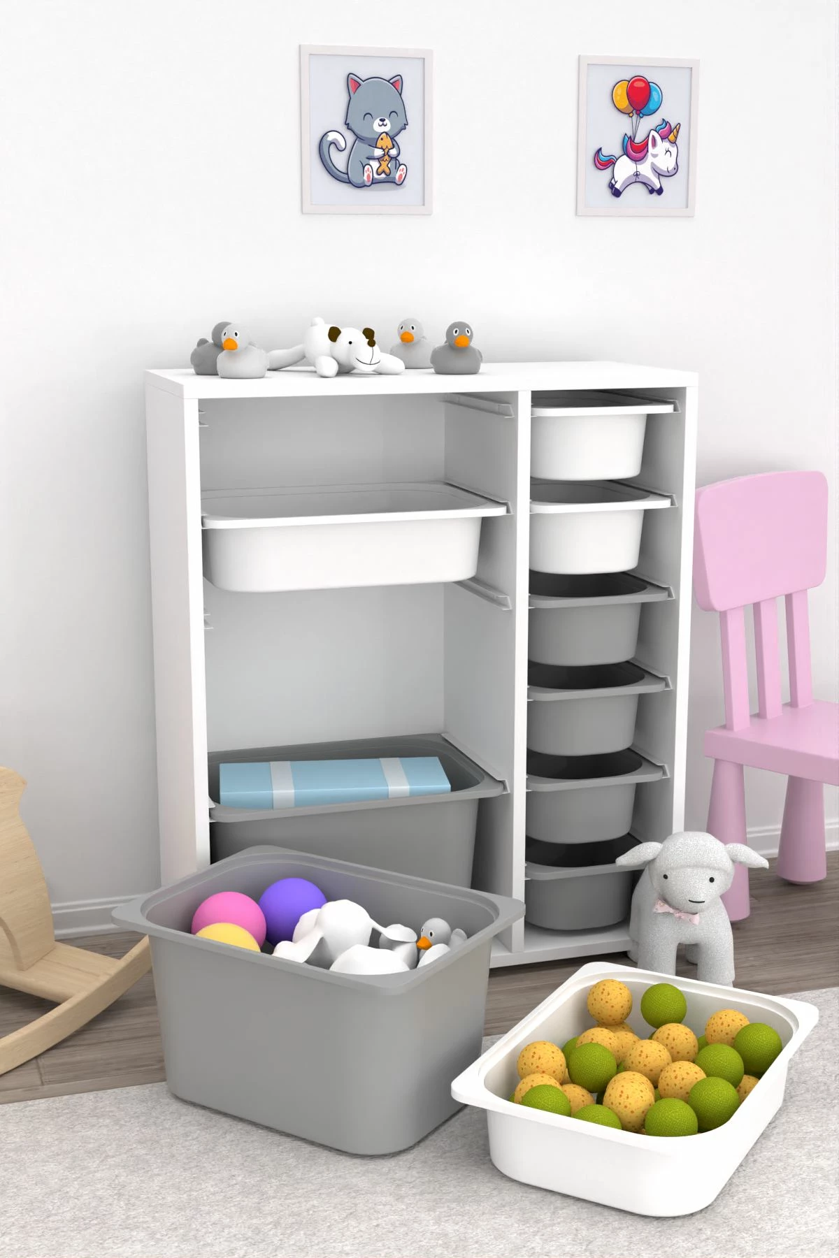 Dollap multifunksional Hanah Home, Zen 2D2K6U, i bardhë-gri