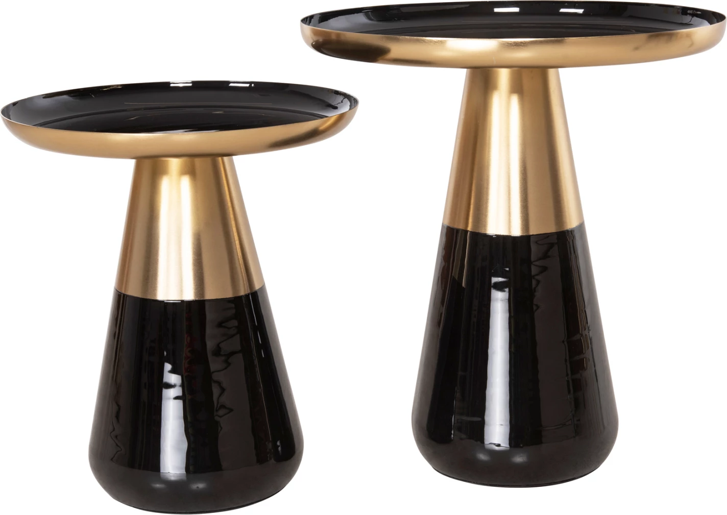 Tavolina kafeje 2 copë OLUF FH9922 metal i emaluar-ngjyrë e zezë me shkëlqim-ari mat Φ50 & Φ41 cm
