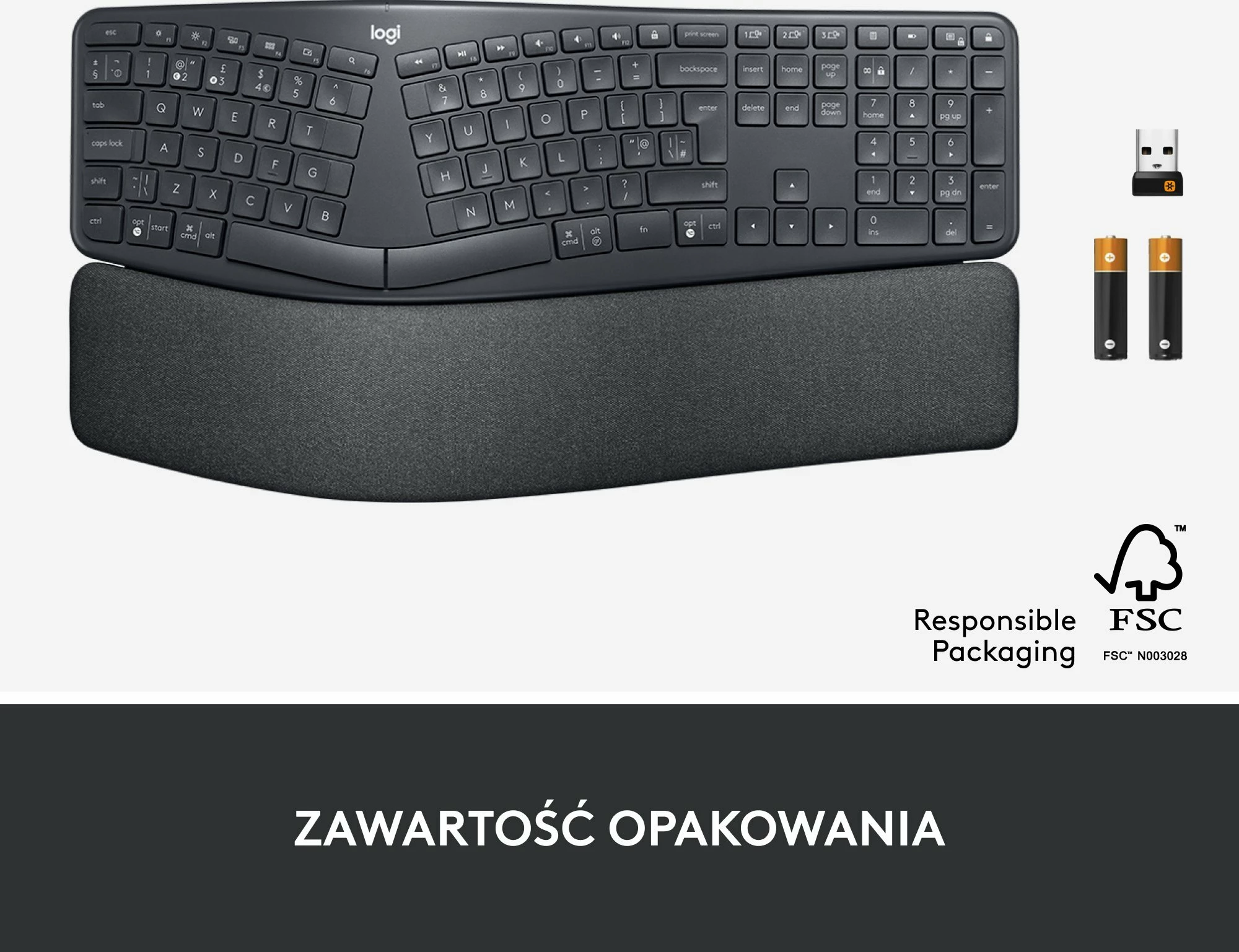 Tastierë ergonomike Logitech ERGO K860 (920-010108), wireless, US INTL, me numpad, Graphite