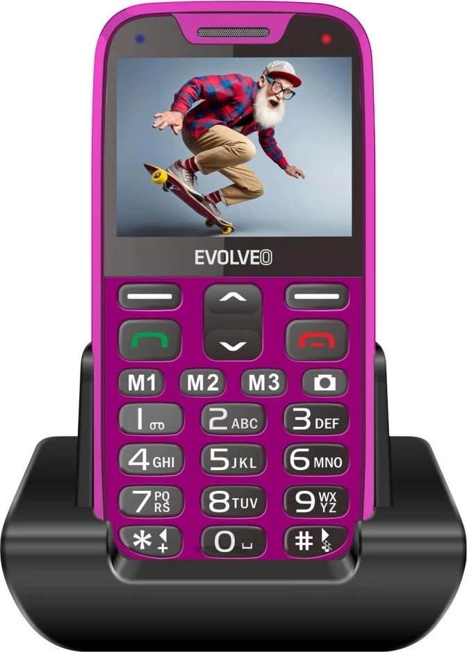 Telefon me butona Evolveo Easyphone XR MPN 23514, ekran me ngjyra, butona të mëdhenj, SOS, USB-C, bazë karikimi, rozë