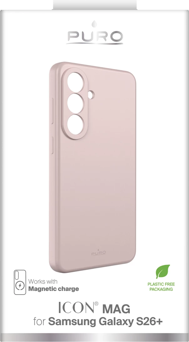 Mbështjellës Puro ICON MAG për Samsung Galaxy S26 Plus, silikon me rreshtim mikrofibër, kompatibil me MagSafe, në kuti, rozë