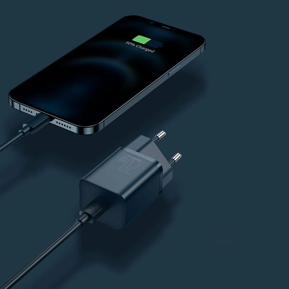 Karikues muri Baseus Super Si 1C me kabllo USB-C në Lightning 1m, 20W, Blu