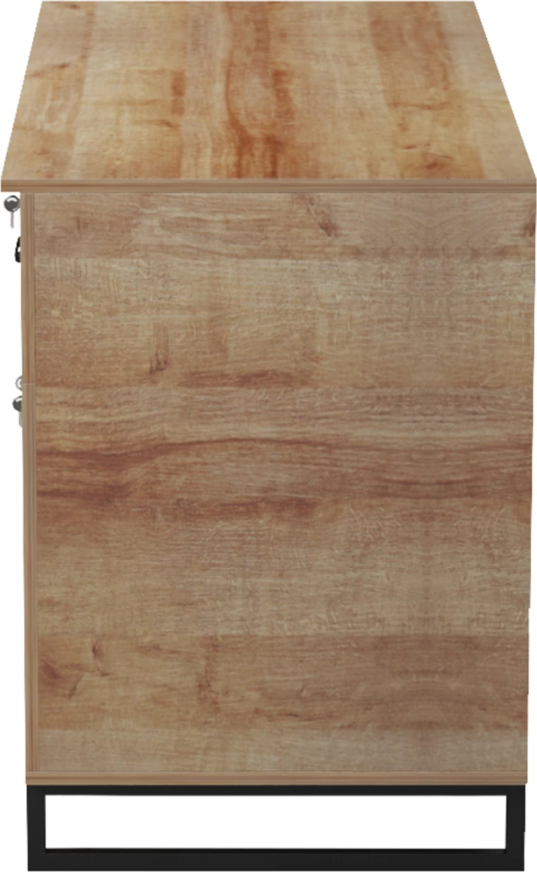 Tavolinë zyre me sirtar dhe dollap, ACCON FH18383.01, këmbë metalike të zeza, melaminë ngjyrë lisi, 120x55x75 cm