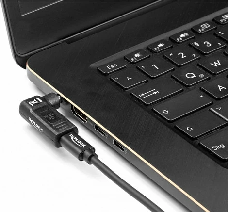 Adapter karikimi DeLOCK USB-C femër në Acer 5.5x1.7mm mashkull 90°, 3A, i zi