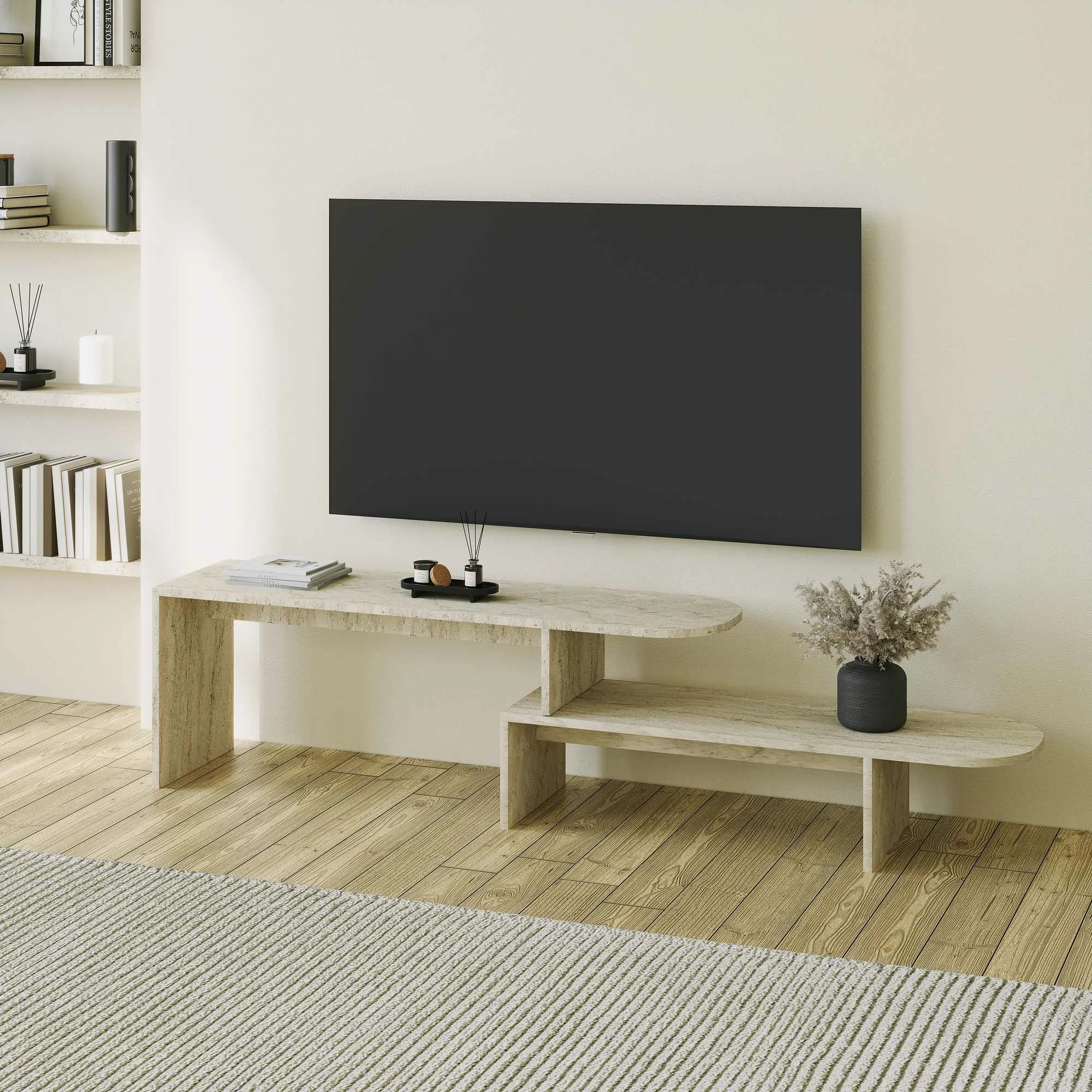 Komodë TV Skye Decor, Puzzle, ngjyrë travertine