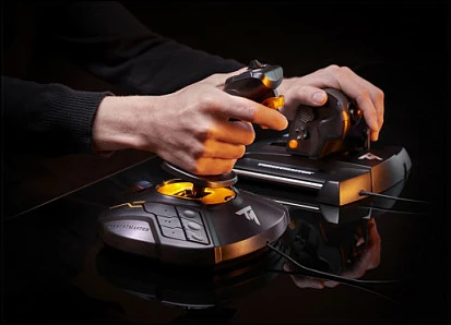 Joystick Thrustmaster T.16000M FCS HOTAS, me kabllo, USB, zi/portokalli