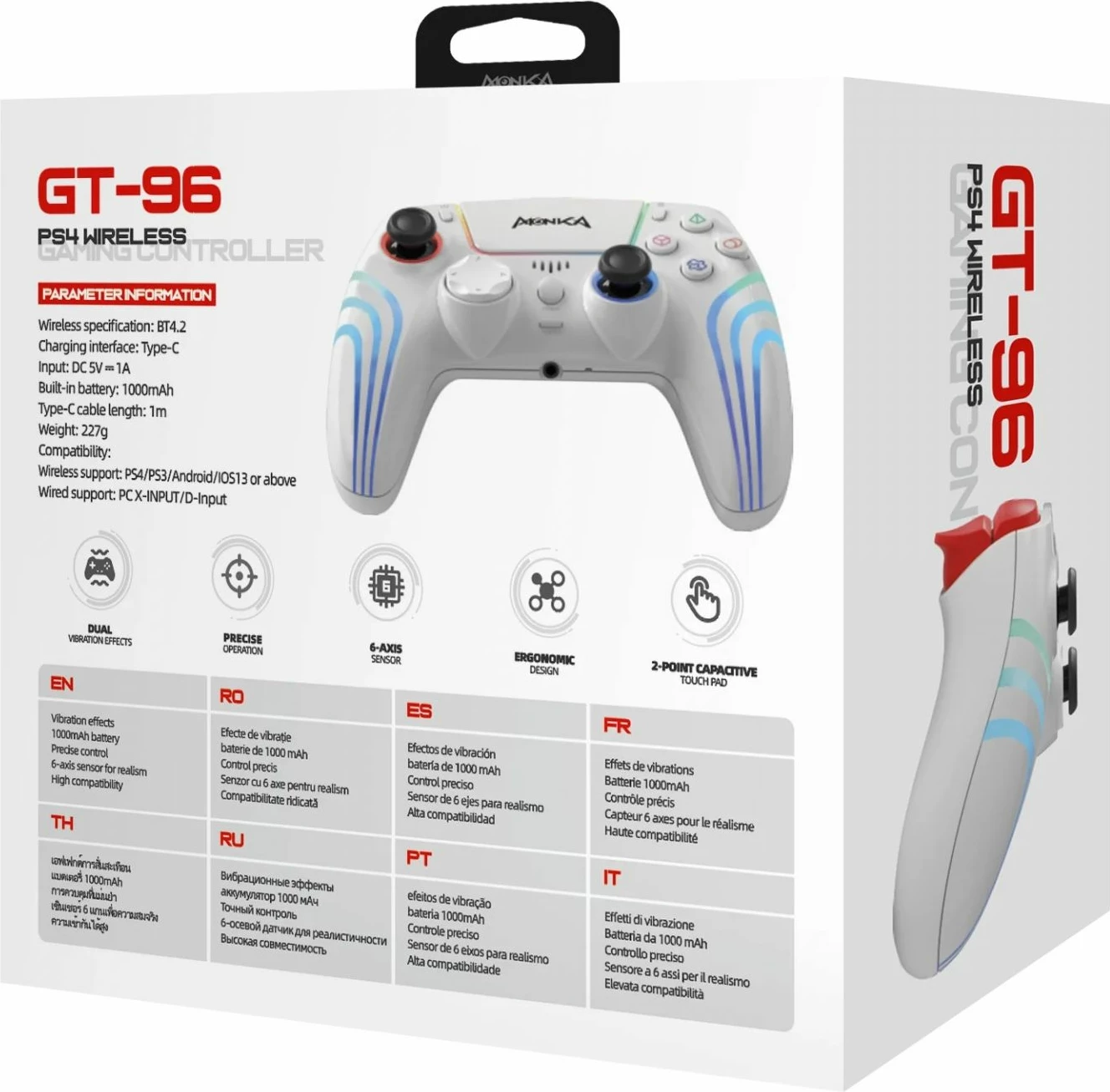 Kontroller lojërash Marvo Monka Contra GT-96, wireless BT4.2, Type-C, 1000mAh, i bardhë