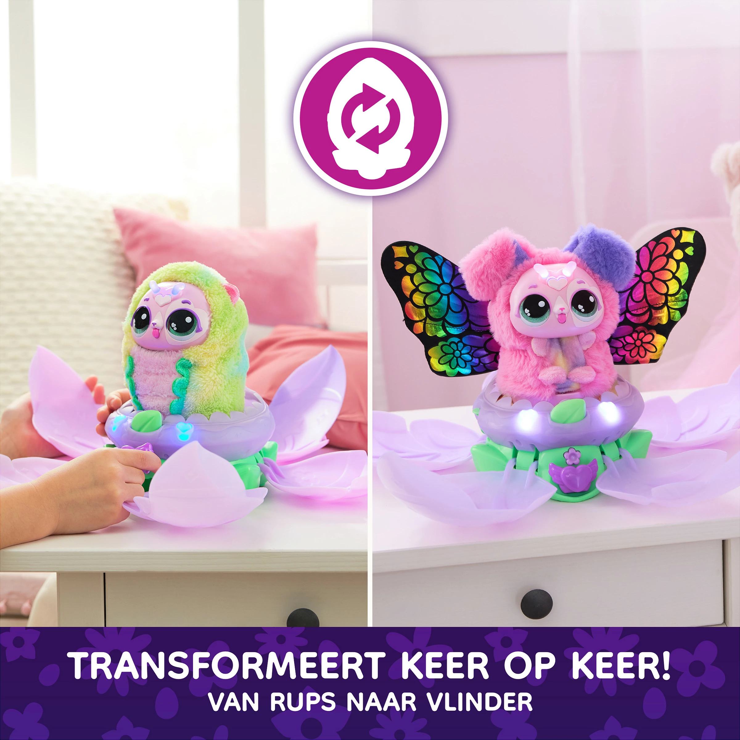 Lodër interaktive SPIN MASTER Hatchimals Bloomables Kittyfly Surprise, 100+ tinguj, transformim, 3xAA, shumëngjyrëshe