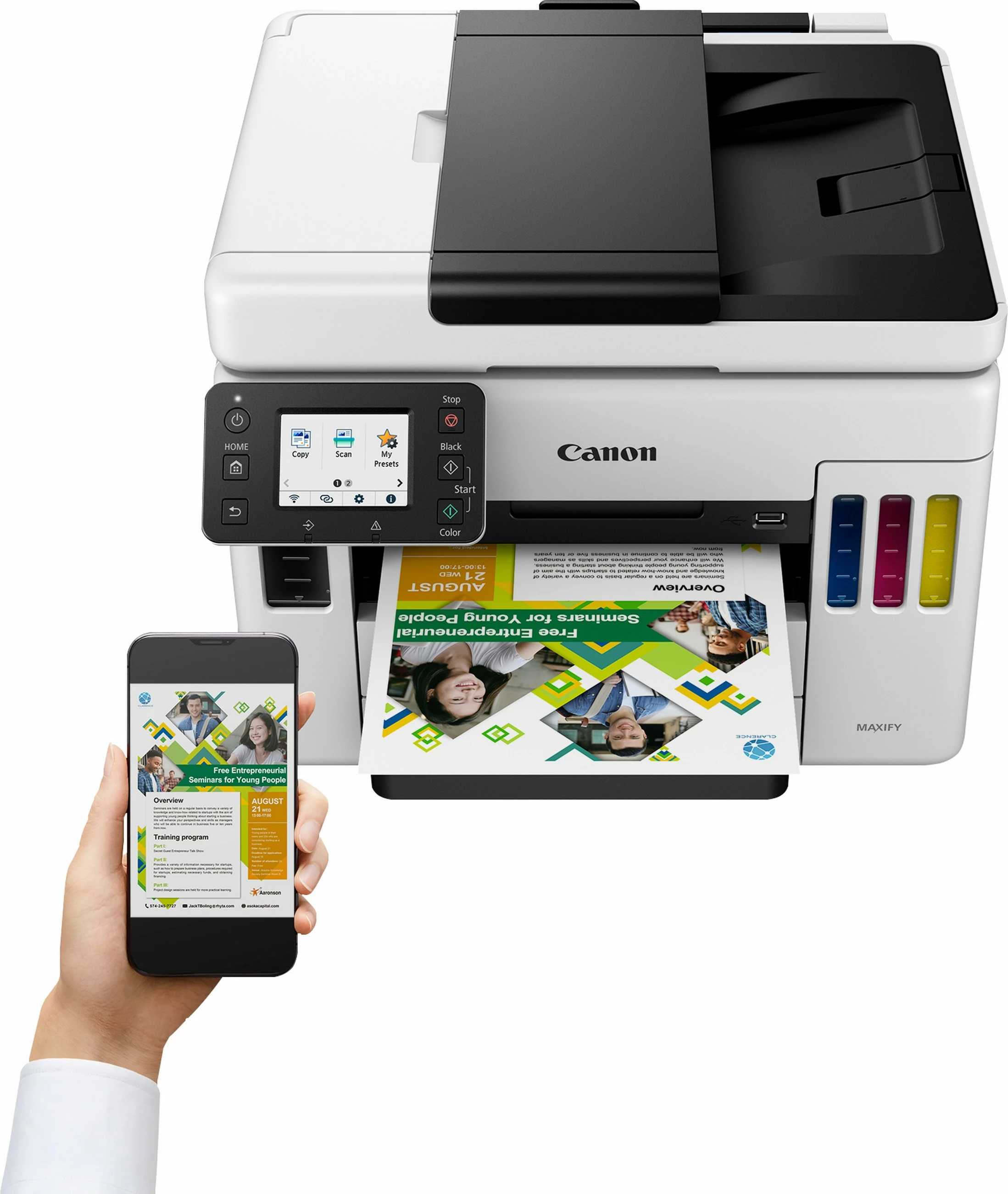 Printer Canon MAXIFY GX7050 MegaTank, Inkjet, Printim me ngjyra, 600 x 1200 DPI, A4, Printim direkt, Bardhë, Zi
