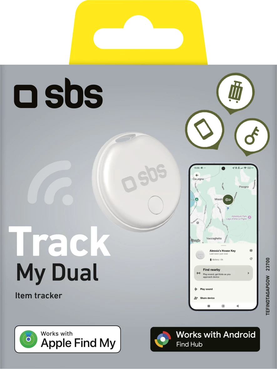 Gjurmues Bluetooth sendesh, SBS Track My Dual, kompatibil iOS/Android, rreze 20 m, alarm 60 dB, bateri CR2032, bardhë