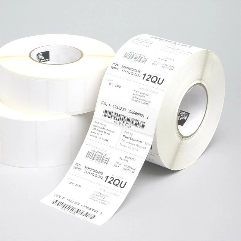 Etiketa Zebra Z-Perform 1000T, 101.6 x 38.1 mm, rrotull, thermal transfer, ngjitës permanent, të bardha