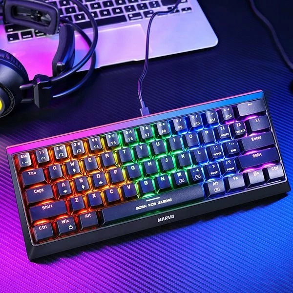 Tastierë gaming Marvo KG962G EN-R 60% mekanike me switche të kuq, RGB, USB, e zezë