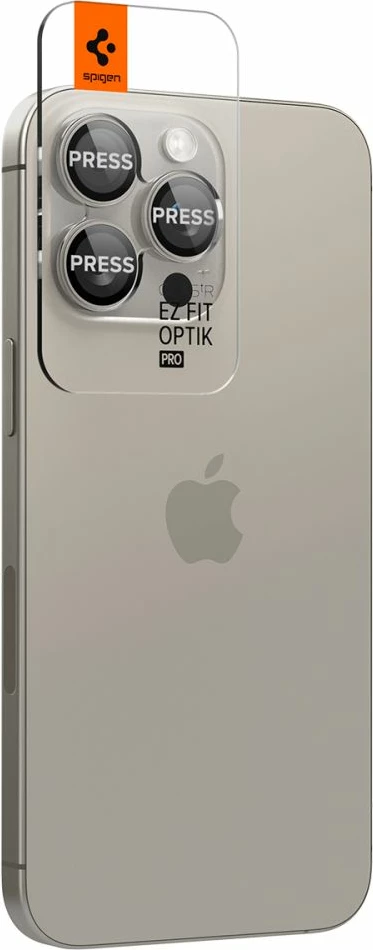 Mbrojtës xhami për kamerë Spigen Optik.tR EZ Fit, për iPhone 14 Pro / Pro Max / 15 Pro / Pro Max, Titanic, 2 copë