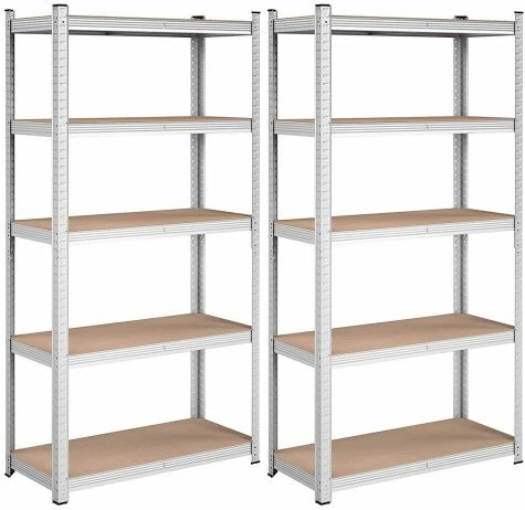 raft metalik magazinimi SONGMICS GLR040E02, 5 nivele, 40 x 90 x 180 cm, kapacitet 875 kg, set 2 copë, argjendtë