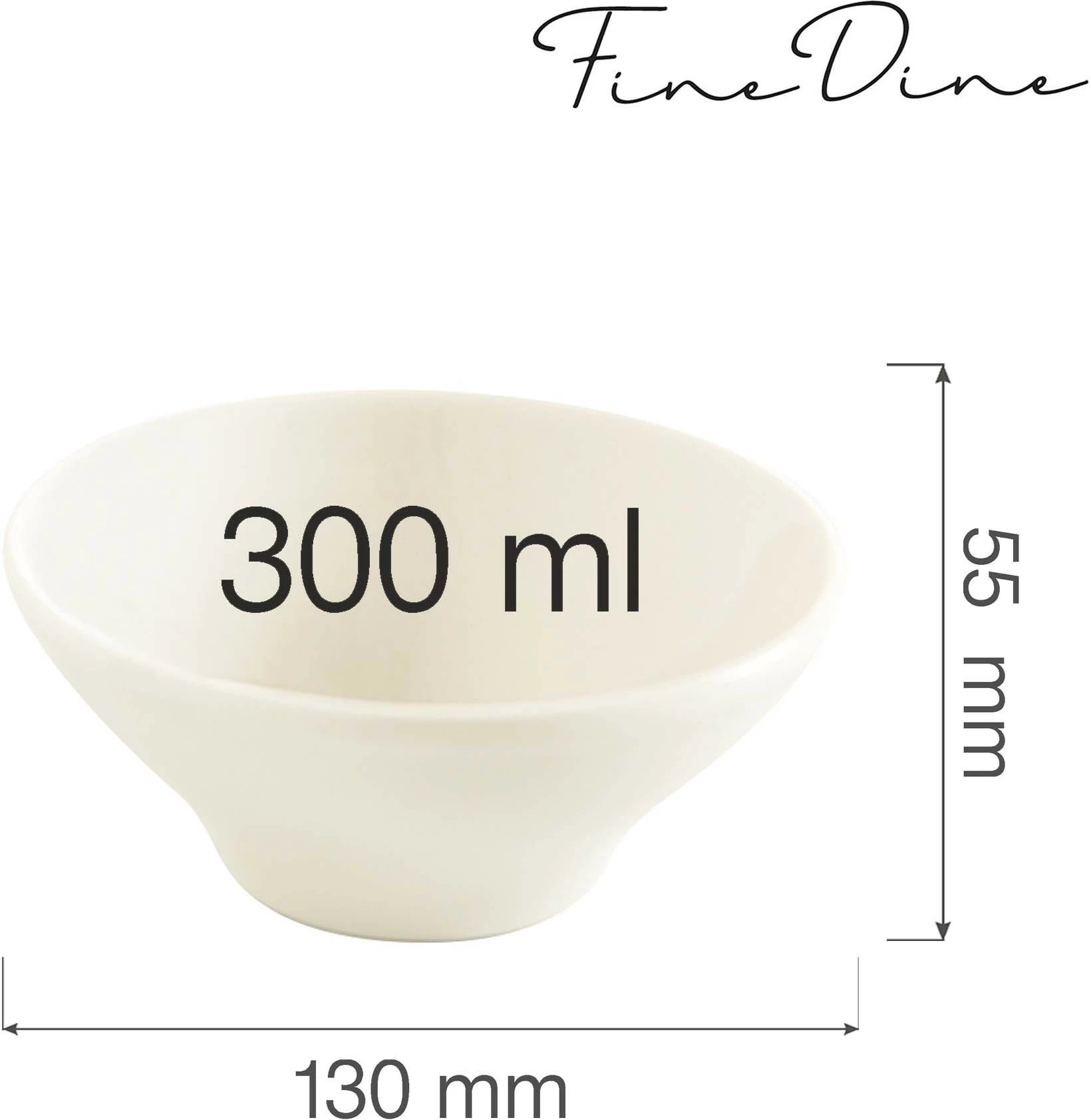 Tas konik porcelani Fine Dine Crema 300 ml 130x60 mm, krem, set 6 copë
