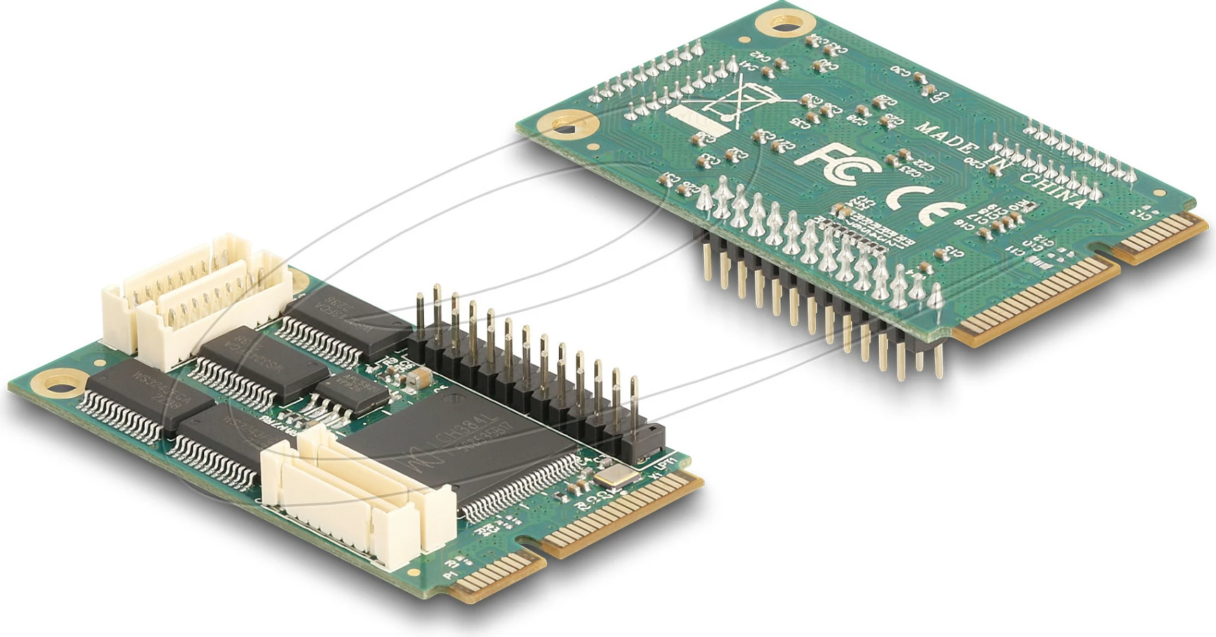 Adapter Mini PCIe DeLOCK 95279, 4x porta seriale + 1x portë paralele, 460.8 Kbit/s, zi/ari/jeshile