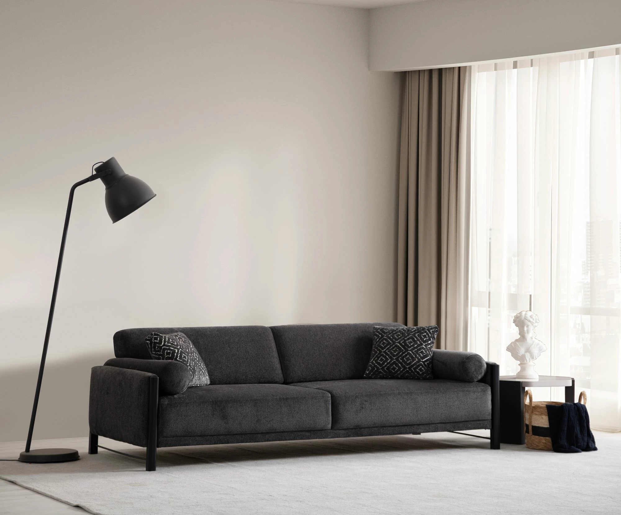 Divan treshe Nora, ngjyrë gri, Atelier del Sofa