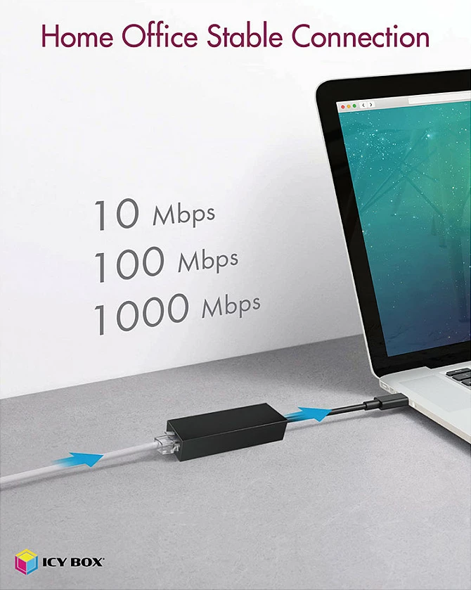 Adapter rrjeti ICY BOX USB 3.2 Gen1 në Gigabit Ethernet, 1x RJ-45, i zi