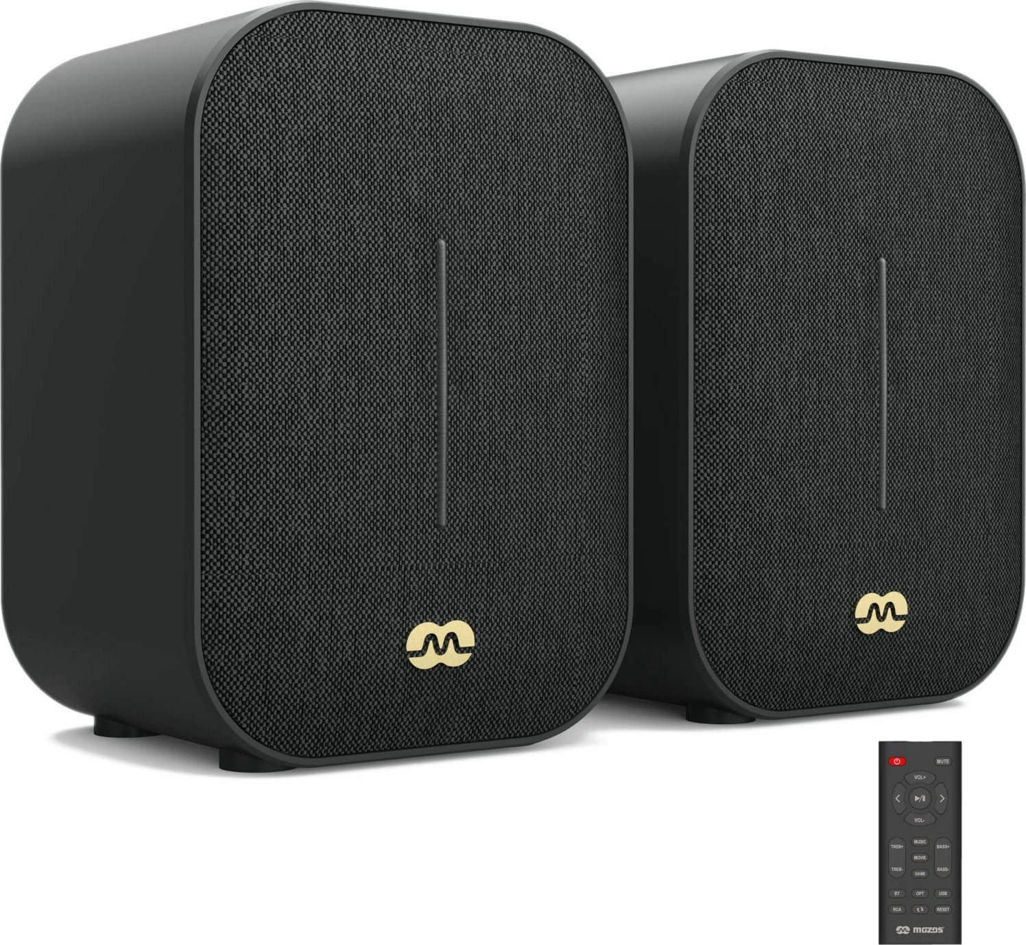 Altoparlantë kompjuteri Mozos Agera 2.0, 50W RMS, Bluetooth 5.0, me telekomandë, të zeza, set 2 copë