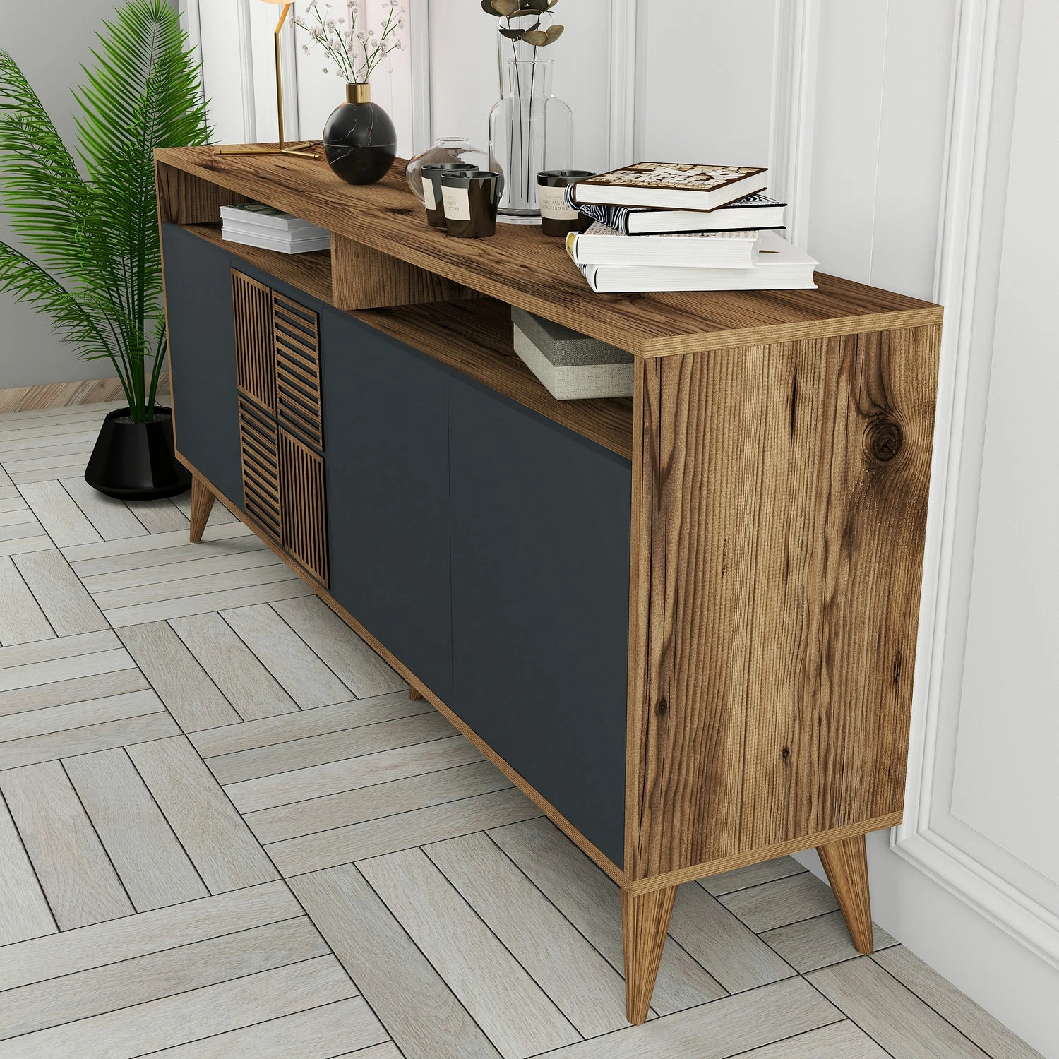 Konsol Skye Decor, Milan, ngjyrë arre dhe antracit
