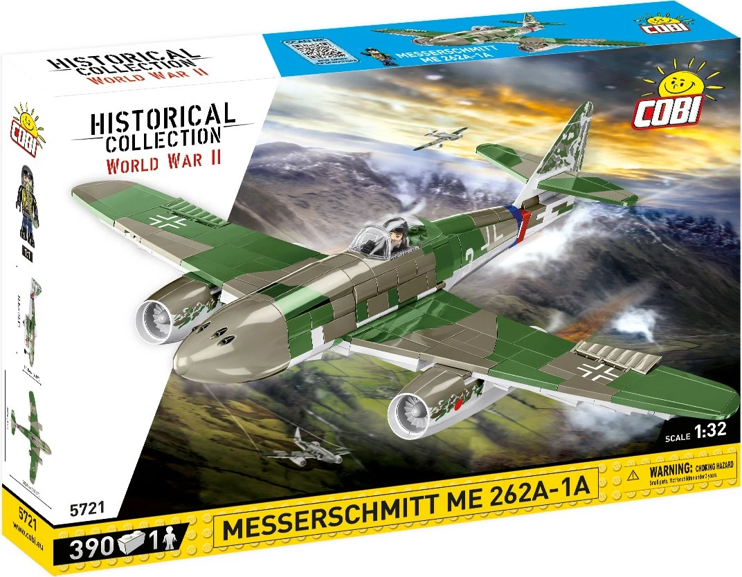 Set ndërtimi Cobi Klocki Messerschmitt Me262 A-1a, 390 pjesë, me figurë piloti, Jeshile/Gri