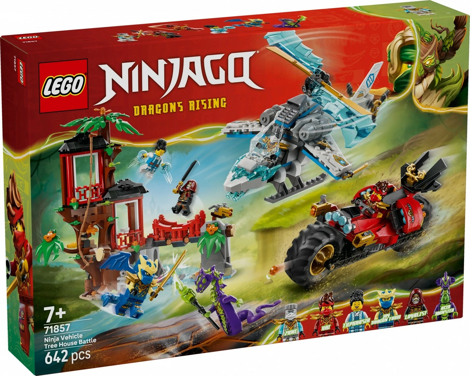 Set ndërtimi, LEGO NINJAGO, 71857 Ninja Battle: Treehouse with Vehicles, 642 pjesë, 6 minifigura, 7+
