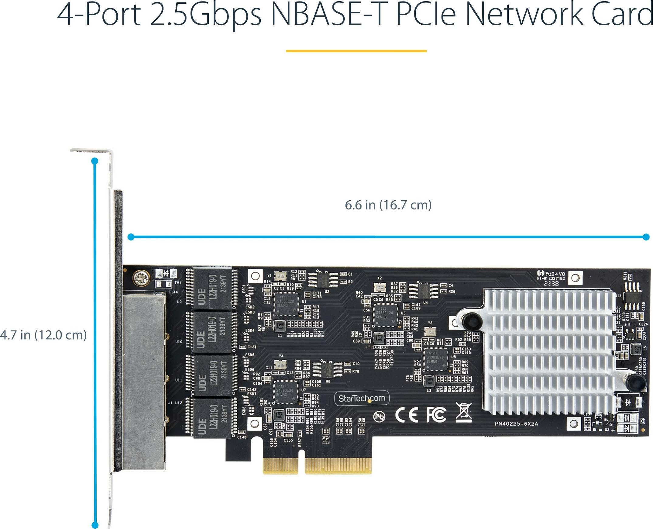 Kartelë rrjeti PCIe StarTech Intel I225-V, 4x RJ-45, 2.5GbE NBASE-T, e brendshme, e zezë