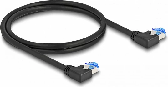 Kabllo rrjeti DeLOCK RJ45 Cat6a S/FTP 2 m, këndore, e zezë