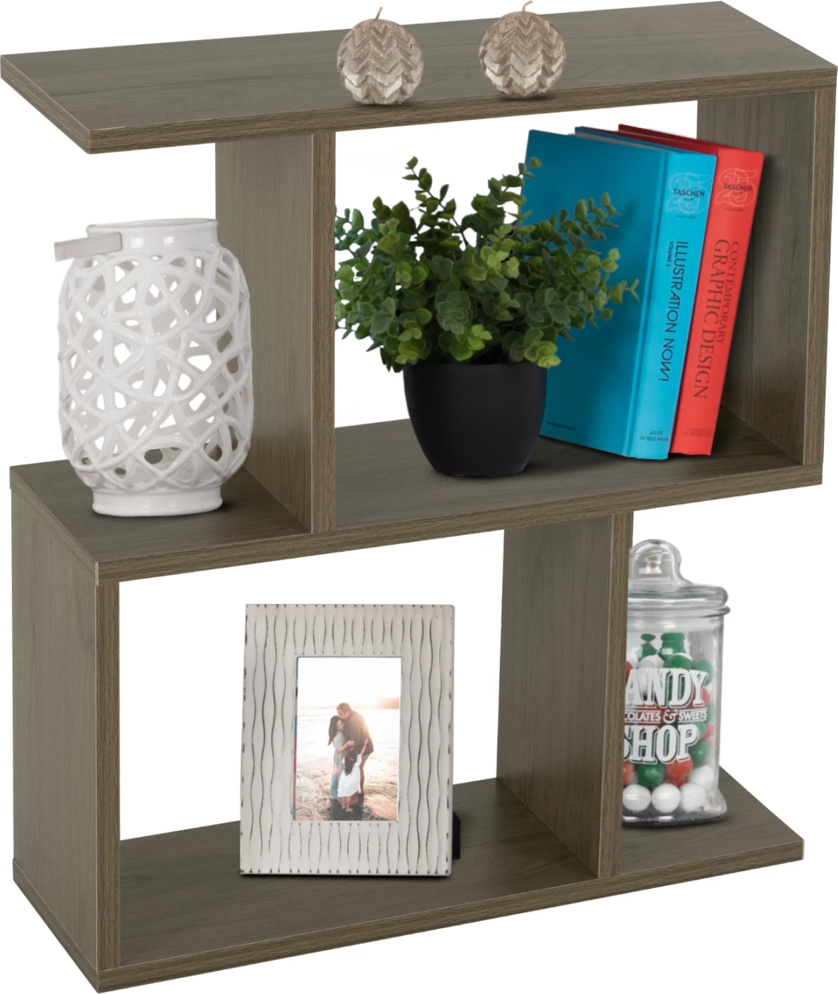 Tavolinë anësore me hapësira ruajtëse, ngjyrë ulliri gri, FH8881.12, 50x17x56H cm