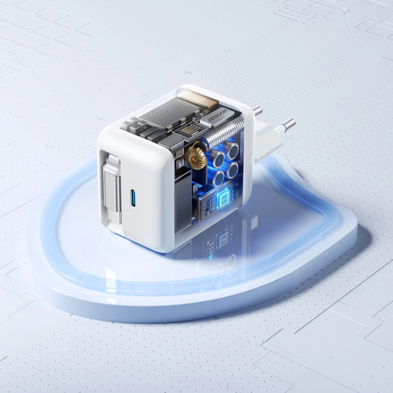 Karikues muri Joyroom JR-TCL06, 67W, GaN, me kabllo USB-C të integrume, Bardhë