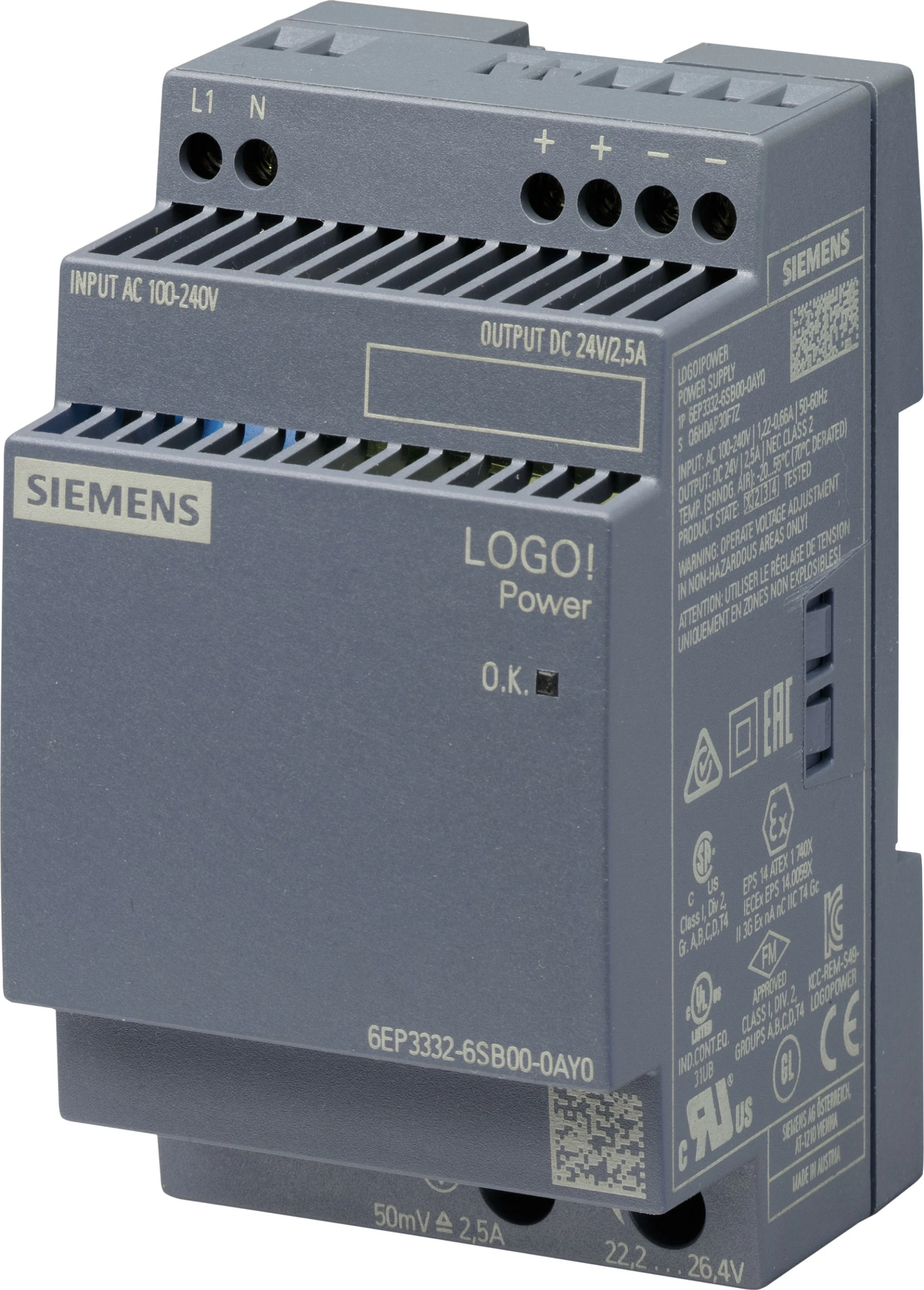 Furnizues rryme Siemens LOGO!POWER 6EP3332-6SB00-0AY0, 24V 2.5A 60W