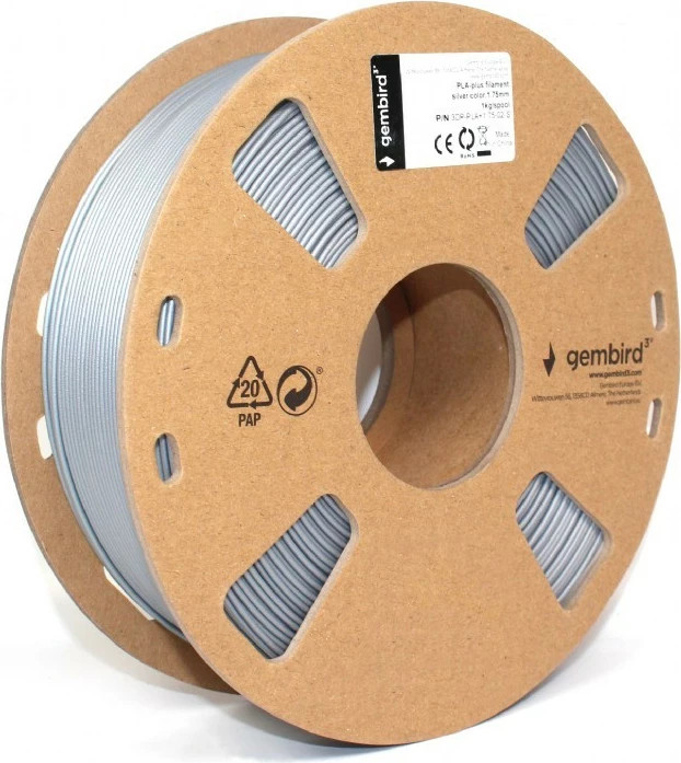 Filament për printer 3D Gembird PLA Plus 1.75mm, Argjendtë