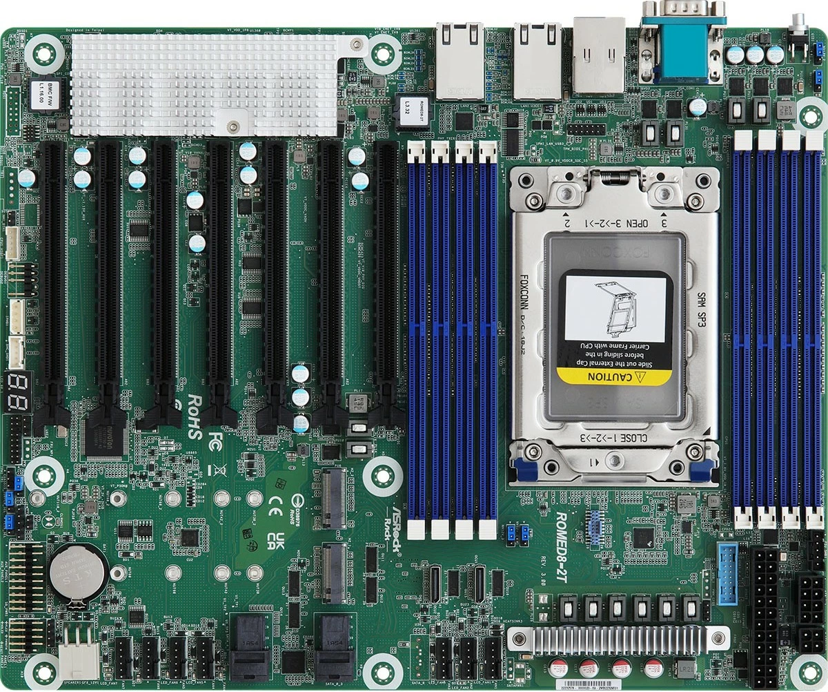 Pllakë amë ASRock ROMED8-2T/BCM, Socket SP3, ATX, për server, 8 slote RAM, 3 porta LAN