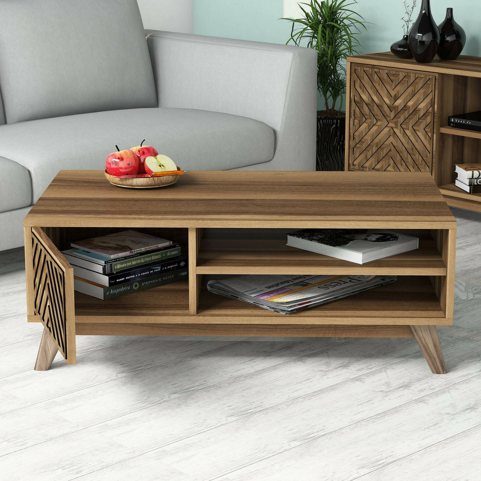 Set mobiljesh për dhomë dite, ngjyrë arre, Hanah Home, Inci